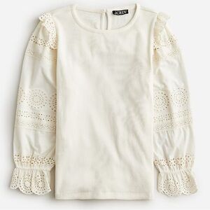 NWT J Crew Ruffle-trim eyelet top in vintage rib